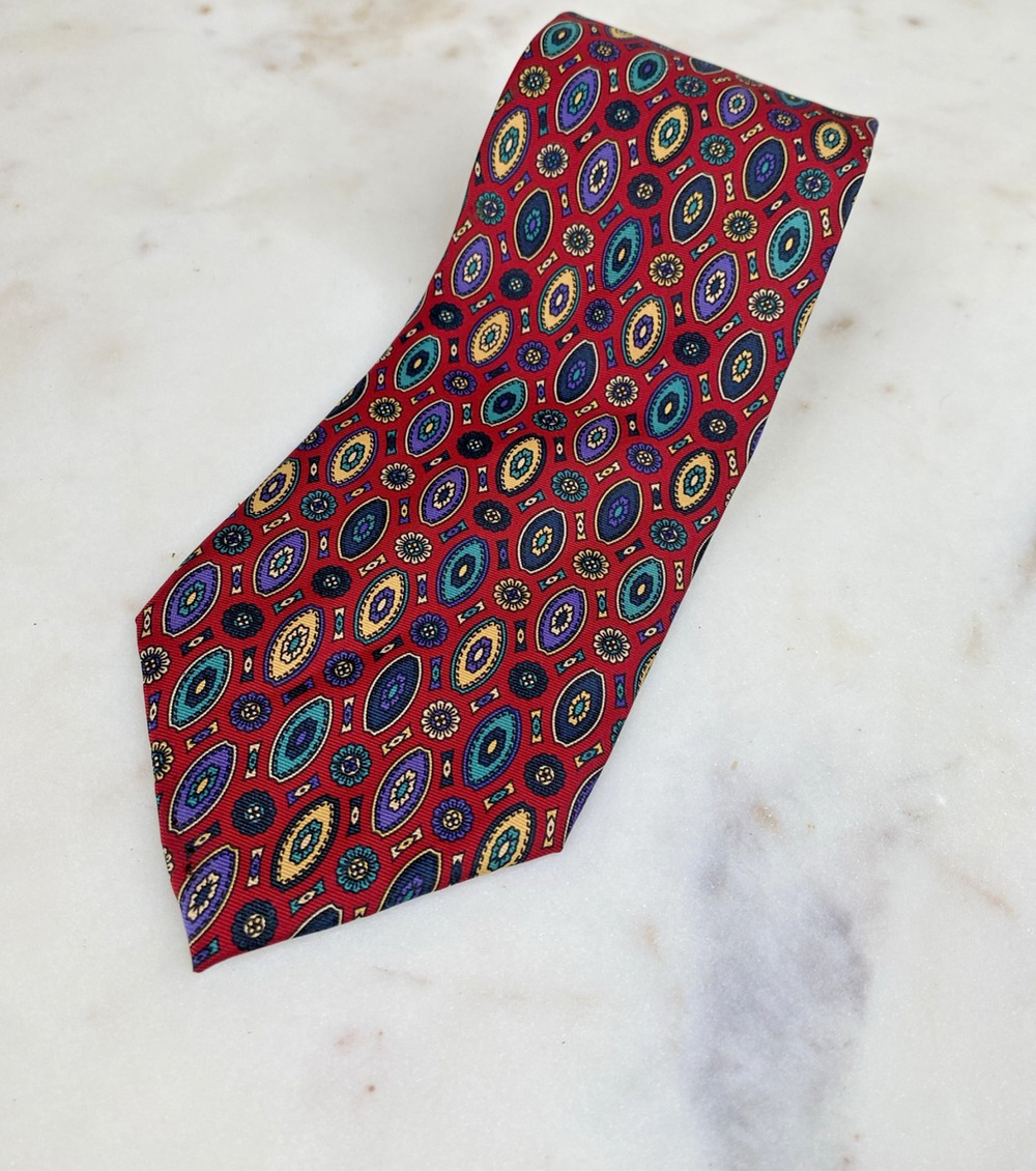 Christian Dior Monsieur Necktie Vintage Red Multicolor Geometric Designer Luxury